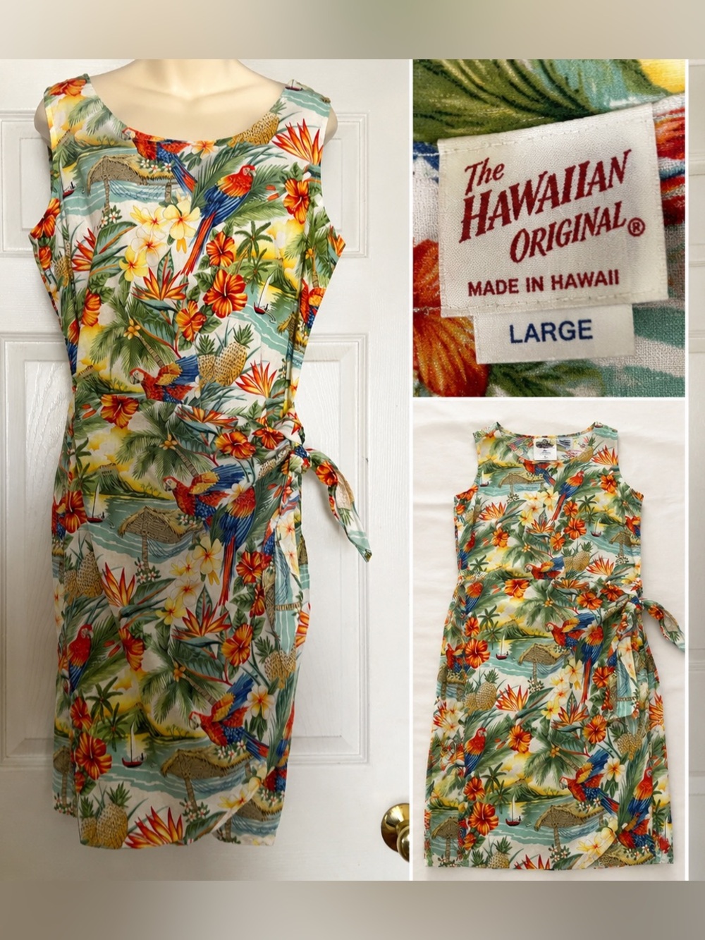🌺 Hawaiian Tropical Parrot Floral Tie-Waist Shift Dress